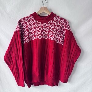 Vintage 90s Red Floral Knit Sweater Made in USA